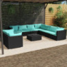 10-tlg. Garten-Lounge-Set mit Kissen Schwarz Poly Rattan