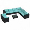 10-tlg. Garten-Lounge-Set mit Kissen Schwarz Poly Rattan