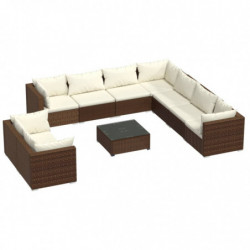 10-tlg. Garten-Lounge-Set mit Kissen Braun Poly Rattan