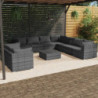 10-tlg. Garten-Lounge-Set mit Kissen Grau Poly Rattan