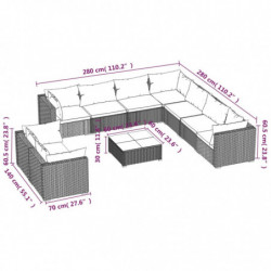 10-tlg. Garten-Lounge-Set mit Kissen Grau Poly Rattan