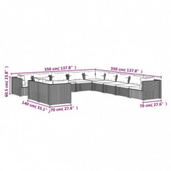 11-tlg. Garten-Lounge-Set mit Kissen Grau Poly Rattan