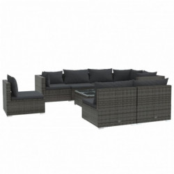 9-tlg. Garten-Lounge-Set mit Kissen Poly Rattan Grau