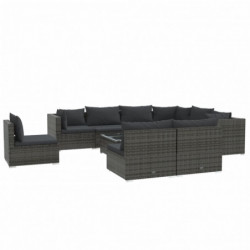 10-tlg. Garten-Lounge-Set mit Kissen Poly Rattan Grau