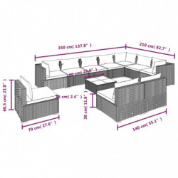 11-tlg. Garten-Lounge-Set mit Kissen Poly Rattan Grau