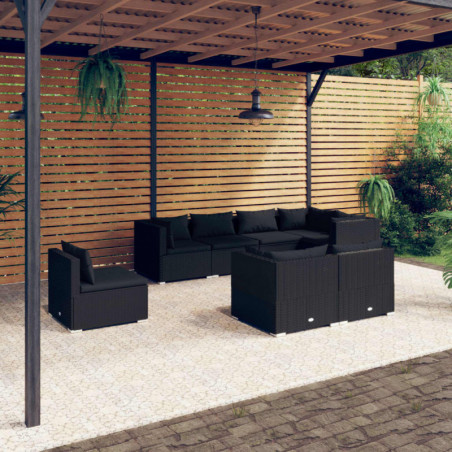 8-tlg. Garten-Lounge-Set mit Kissen Poly Rattan Schwarz