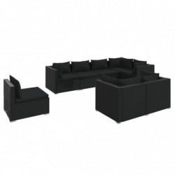 8-tlg. Garten-Lounge-Set mit Kissen Poly Rattan Schwarz