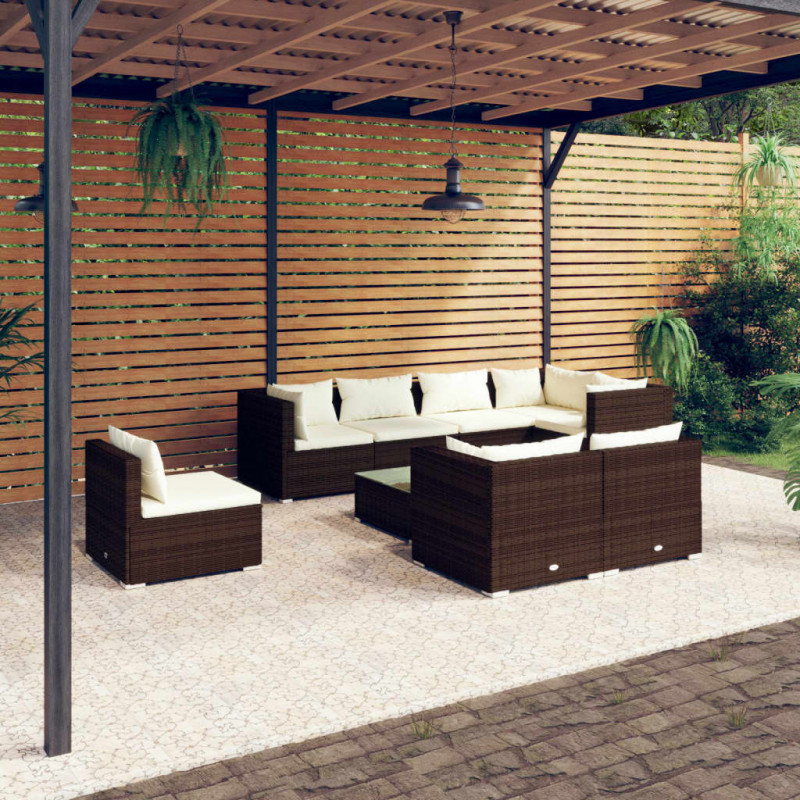 9-tlg. Garten-Lounge-Set mit Kissen Poly Rattan Braun