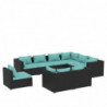 9-tlg. Garten-Lounge-Set mit Kissen Poly Rattan Schwarz