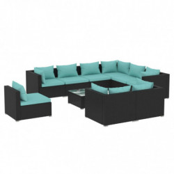 10-tlg. Garten-Lounge-Set mit Kissen Poly Rattan Schwarz