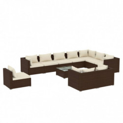 11-tlg. Garten-Lounge-Set mit Kissen Poly Rattan Braun