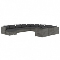 12-tlg. Garten-Lounge-Set mit Kissen Poly Rattan Grau