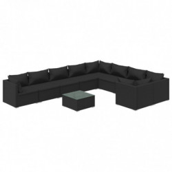 10-tlg. Garten-Lounge-Set mit Kissen Poly Rattan Schwarz