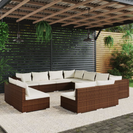 11-tlg. Garten-Lounge-Set mit Kissen Braun Poly Rattan