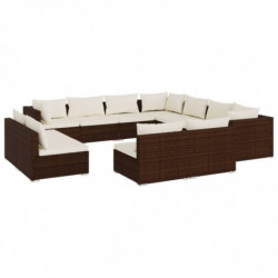 11-tlg. Garten-Lounge-Set mit Kissen Braun Poly Rattan