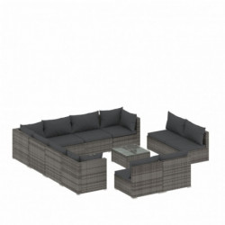 12-tlg. Garten-Lounge-Set mit Kissen Grau Poly Rattan