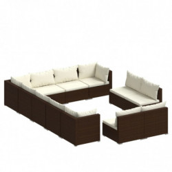 12-tlg. Garten-Lounge-Set mit Kissen Braun Poly Rattan