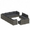 12-tlg. Garten-Lounge-Set mit Kissen Grau Poly Rattan