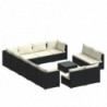 13-tlg. Garten-Lounge-Set mit Kissen Schwarz Poly Rattan