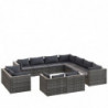 11-tlg. Garten-Lounge-Set mit Kissen Grau Poly Rattan