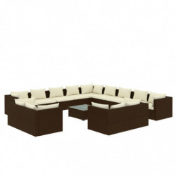 14-tlg. Garten-Lounge-Set mit Kissen Braun Poly Rattan