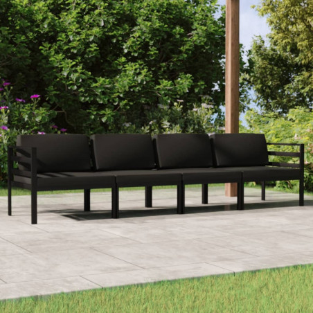 4-tlg. Garten-Lounge-Set mit Kissen Aluminium Anthrazit