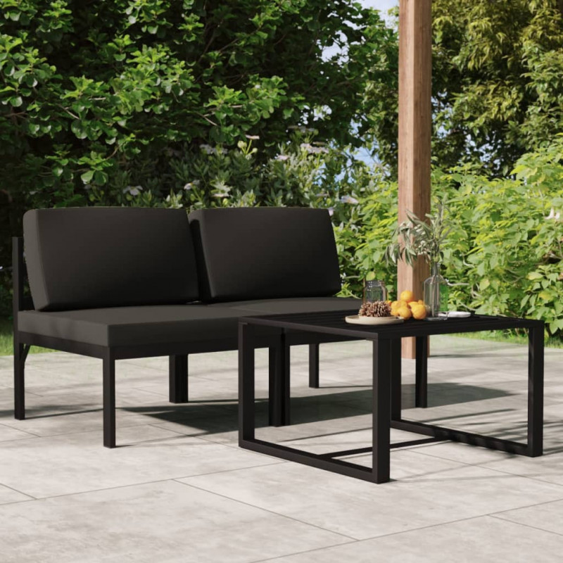 3-tlg. Garten-Lounge-Set mit Kissen Aluminium Anthrazit