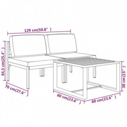 3-tlg. Garten-Lounge-Set mit Kissen Aluminium Anthrazit