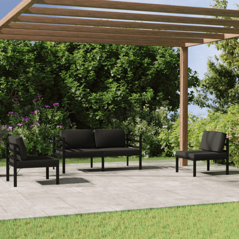 4-tlg. Garten-Lounge-Set mit Kissen Aluminium Anthrazit