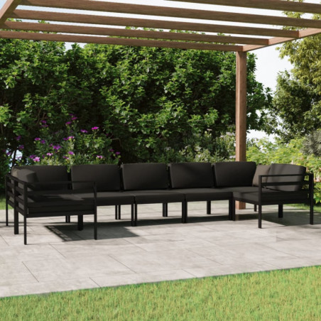 7-tlg. Garten-Lounge-Set mit Kissen Aluminium Anthrazit