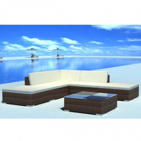 6-tlg. Garten-Lounge-Set mit Auflagen Poly Rattan Braun