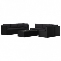 9-tlg. Garten-Lounge-Set mit Auflagen Poly Rattan Schwarz