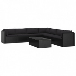 9-tlg. Garten-Lounge-Set mit Auflagen Poly Rattan Schwarz