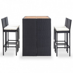 5-tlg. Garten-Bar-Set Poly Rattan und Akazienholz Schwarz