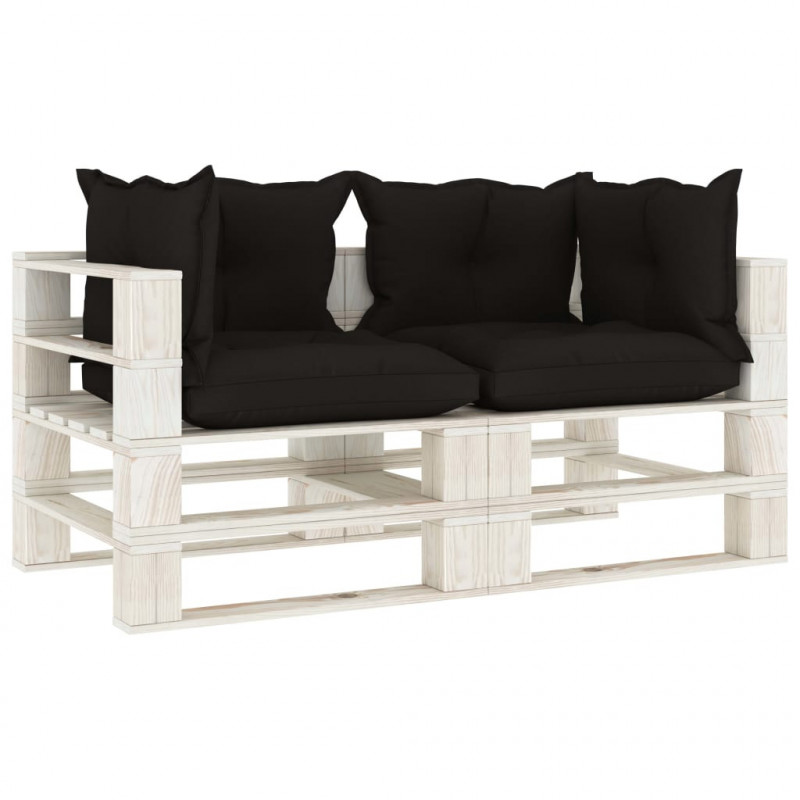 Garten-Palettensofa 2-Sitzer mit schwarzen Kissen Holz