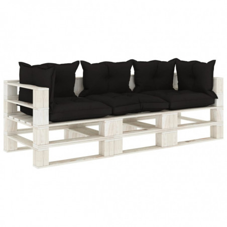 Garten-Palettensofa 3-Sitzer mit schwarzen Kissen Holz