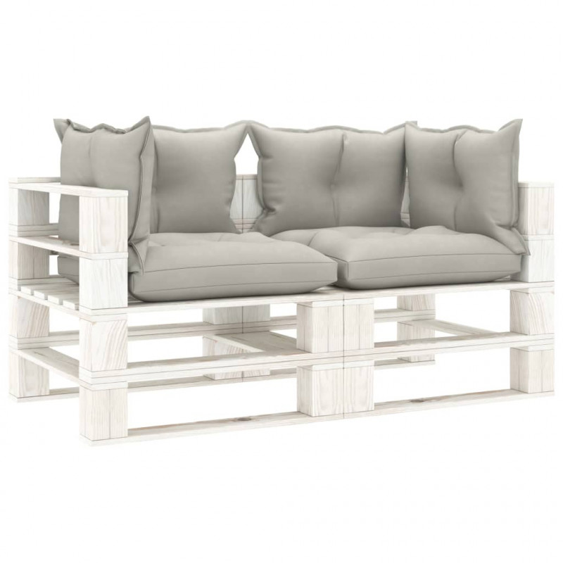 Garten-Palettensofa 2-Sitzer mit Taupe-Kissen Holz