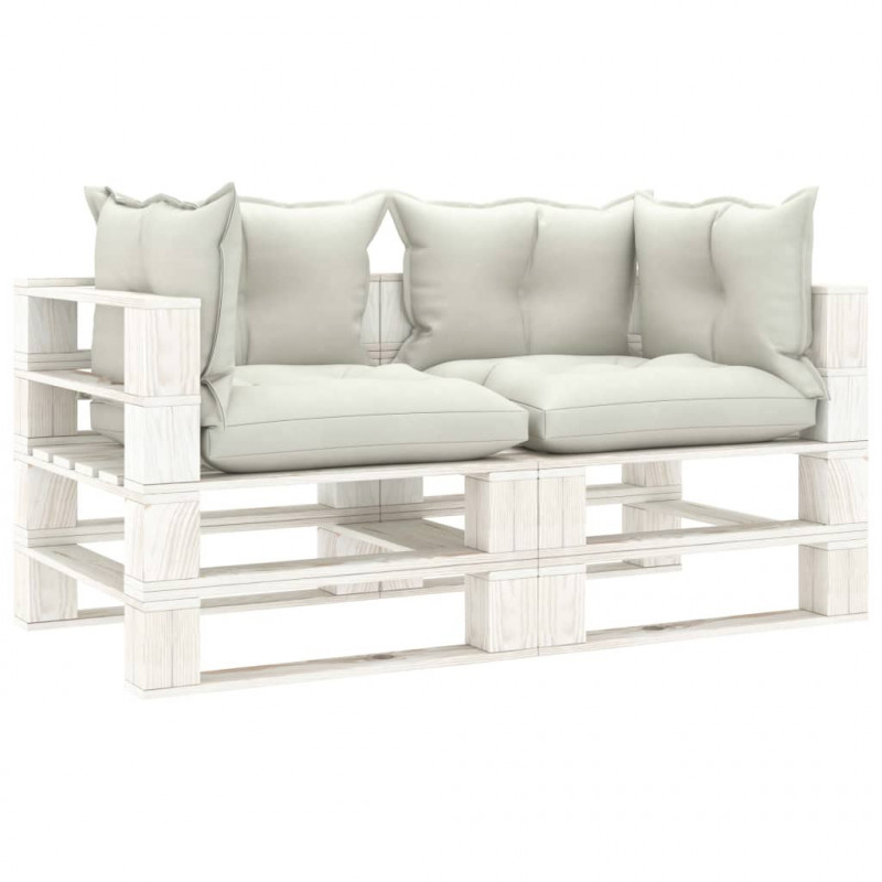 Garten-Palettensofa 2-Sitzer mit Beigen Kissen Holz