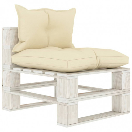 Garten-Paletten-Mittelsofa mit Creme-Kissen Holz