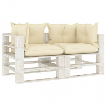 Garten-Palettensofa 2-Sitzer mit Creme-Kissen Holz