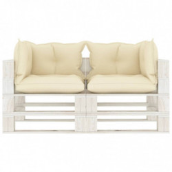 Garten-Palettensofa 2-Sitzer mit Creme-Kissen Holz