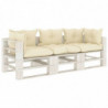 Garten-Palettensofa 3-Sitzer mit Creme-Kissen Holz