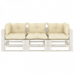 Garten-Palettensofa 3-Sitzer mit Creme-Kissen Holz