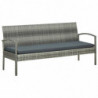 Gartensofa 3-Sitzer mit Kissen Grau Poly Rattan