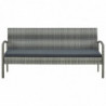 Gartensofa 3-Sitzer mit Kissen Grau Poly Rattan