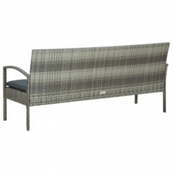 Gartensofa 3-Sitzer mit Kissen Grau Poly Rattan