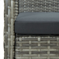 Gartensofa 3-Sitzer mit Kissen Grau Poly Rattan