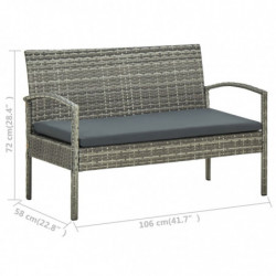 Gartensofa 3-Sitzer mit Kissen Grau Poly Rattan