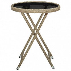 Beistelltisch Beige 60 cm Poly Rattan und Hartglas