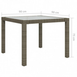 Gartentisch 90x90x75 cm Gehärtetes Glas Poly Rattan Grau